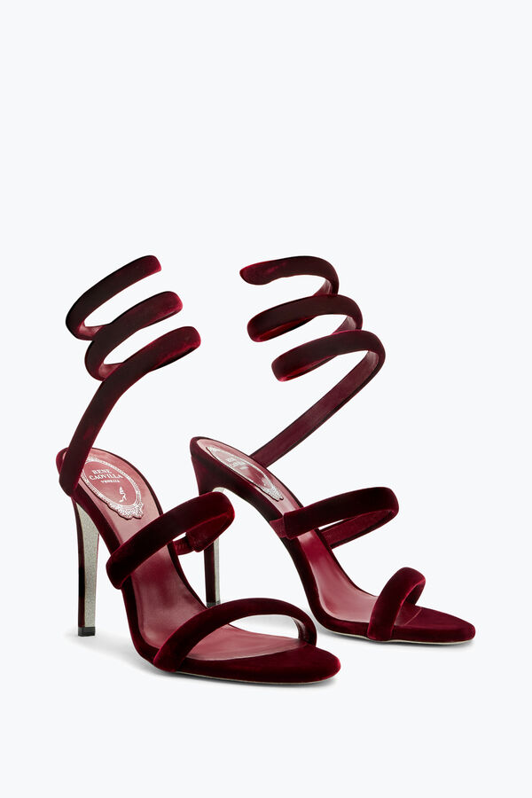 joyas cleo de terciopelo rojo rubí sandalia 105 rene caovilla