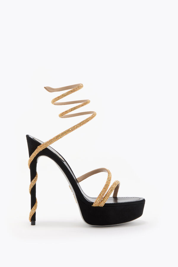 joyas margot negro y oro de la plataforma de la sandalia 130 rene caovilla