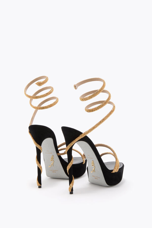 joyas margot negro y oro de la plataforma de la sandalia 130 rene caovilla