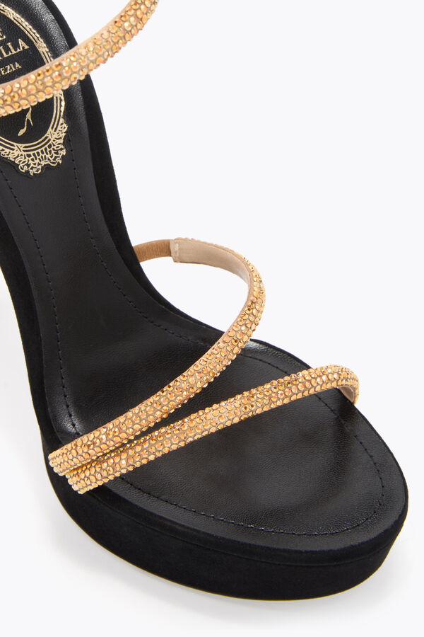 joyas margot negro y oro de la plataforma de la sandalia 130 rene caovilla
