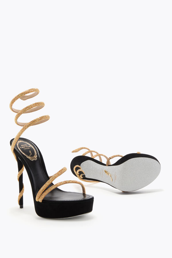 joyas margot negro y oro de la plataforma de la sandalia 130 rene caovilla